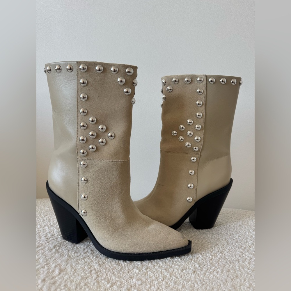 Arezzo Everly Leather Studded Block Boots